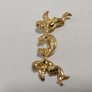 Kirk's folly vintage brooch pin angel horseshoe gold tone with rhinestone brooch
